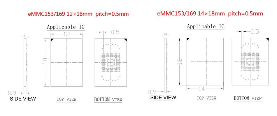 EMMC153/169 socket adapter OPEN-TOP