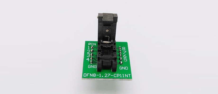 QFN8 DFN8 WSON8 Programming Socket Pogo Pin IC Test Adapter QFN8-1.27-CPO1PNL Pitch 1.27mm Clamshell Size 5*6 Burn in Socket