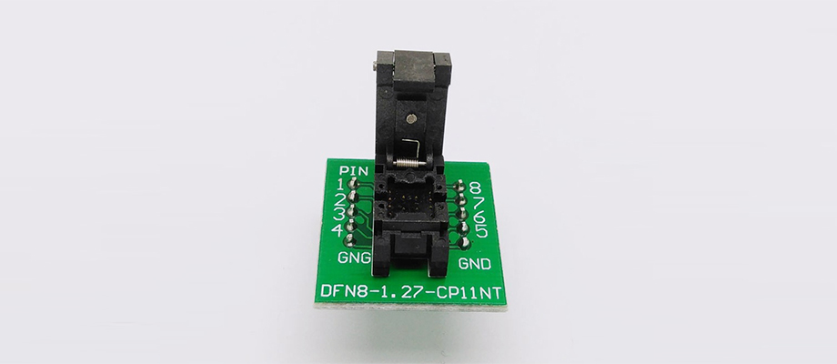 QFN8 DFN8 WSON8 Programming Socket Pogo Pin IC Test Adapter QFN8-1.27-CPO1PNL Pitch 1.27mm Clamshell Size 5*6 Burn in Socket