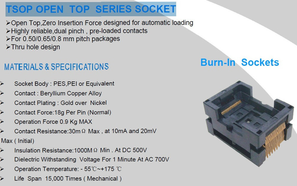 TSOP54-0.8 Opentop IC Test Socket