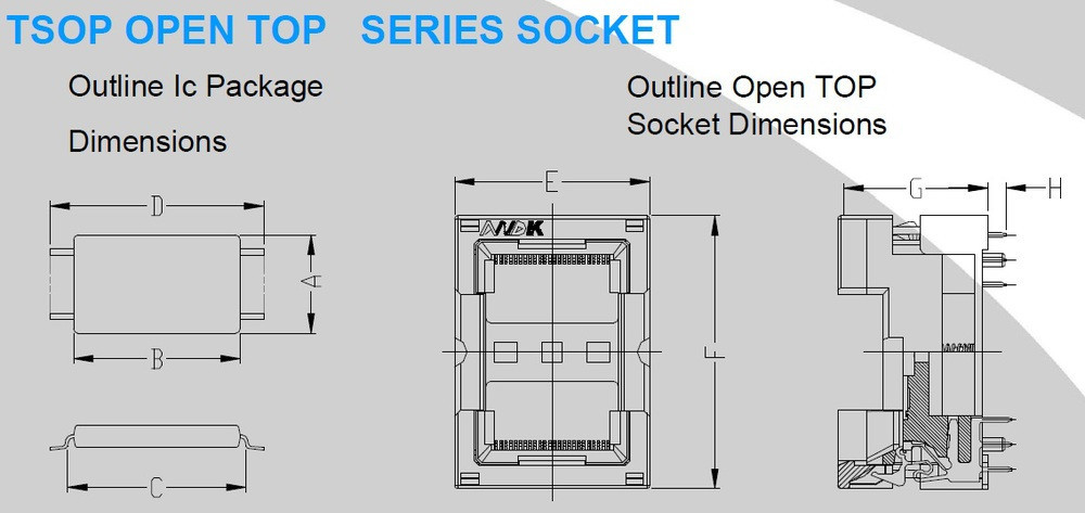 TSOP48-0.5 Open Top Broad Body Burn in Socket