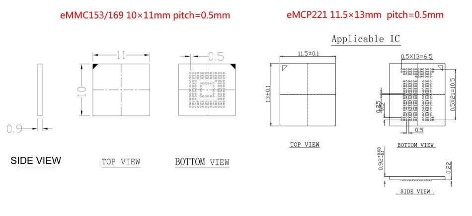 3 IN 1 eMMC153/169 eMCP162/186 eMCP221 alloy Pogo Pin Test Socket 