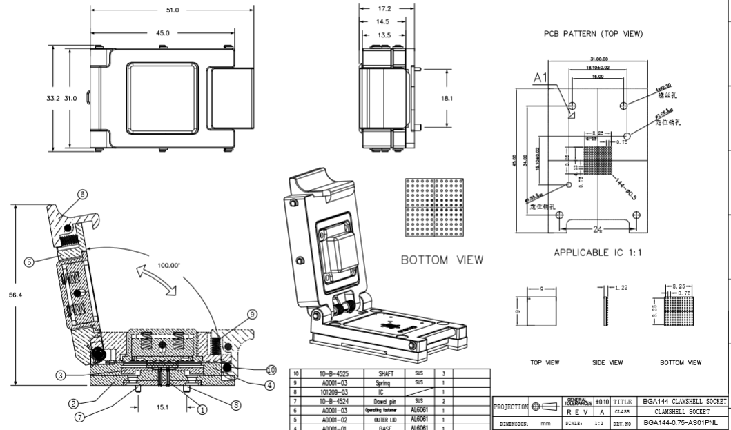 BGA144 burn in socket