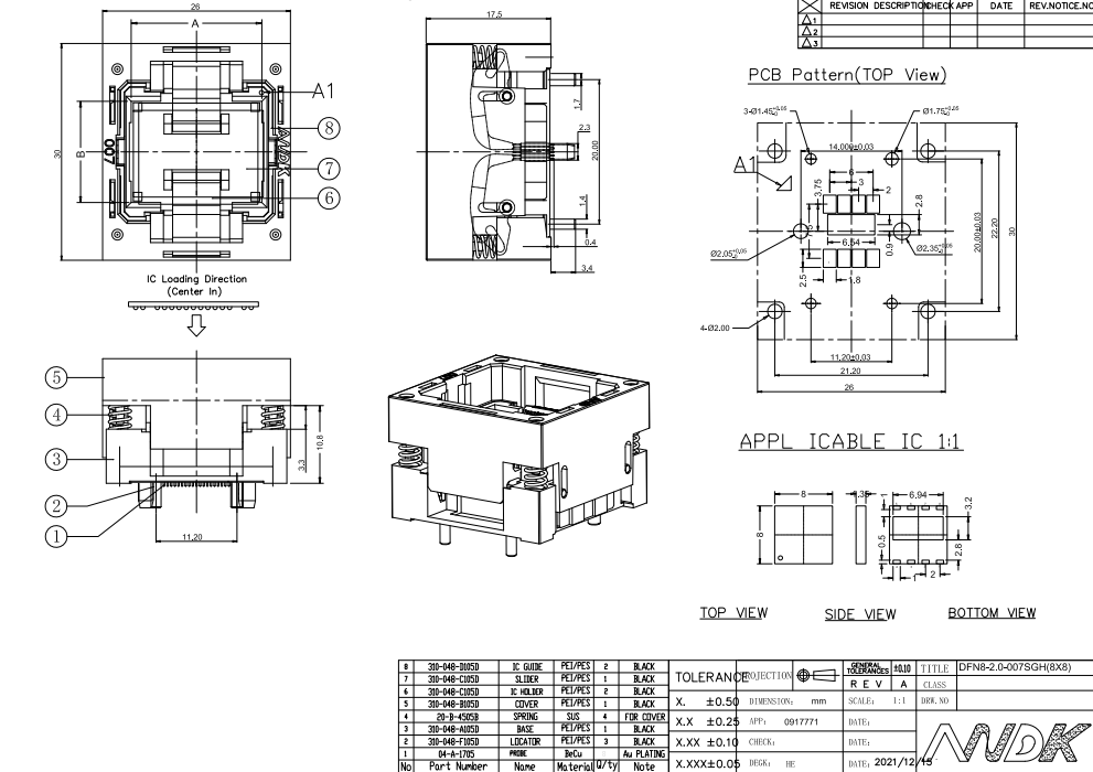 QFN8-2-8x8 burn in socket for EV MOS IC